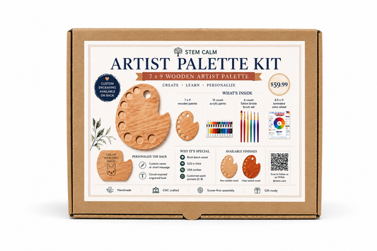 Personalized Wooden Artist Paint Palette Kit – 7x9 CNC-Cut Painting Set